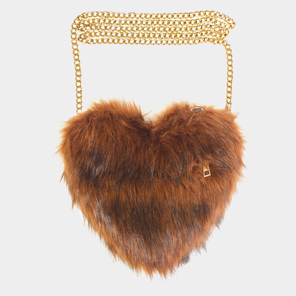 Animal Print Faux Fur Heart Crossbody Bag